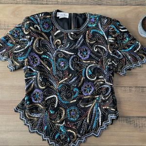 (USED) 1980’s Vintage Beaded Laurence Kazar Top